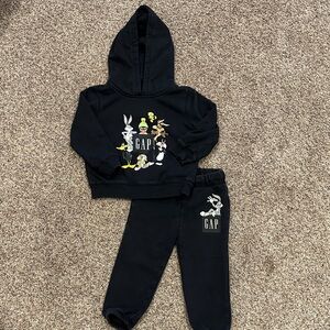 GAP Kids Black Cartoon Sweatpants & Hoodie Set
